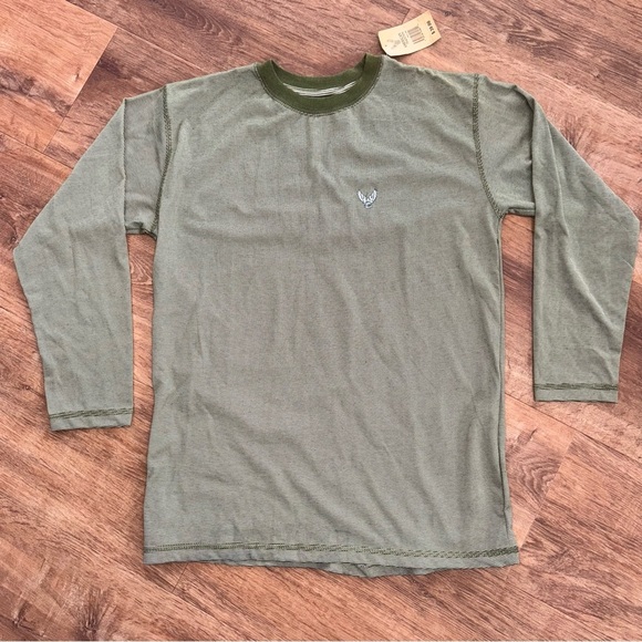 American Tradition Mens L Olive Green Striped Long Sleeve T-Shirt NWT - Picture 2 of 14